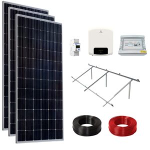 Kit solar fotovoltaico ligado à rede com 3 painéis fixos sobreelevados